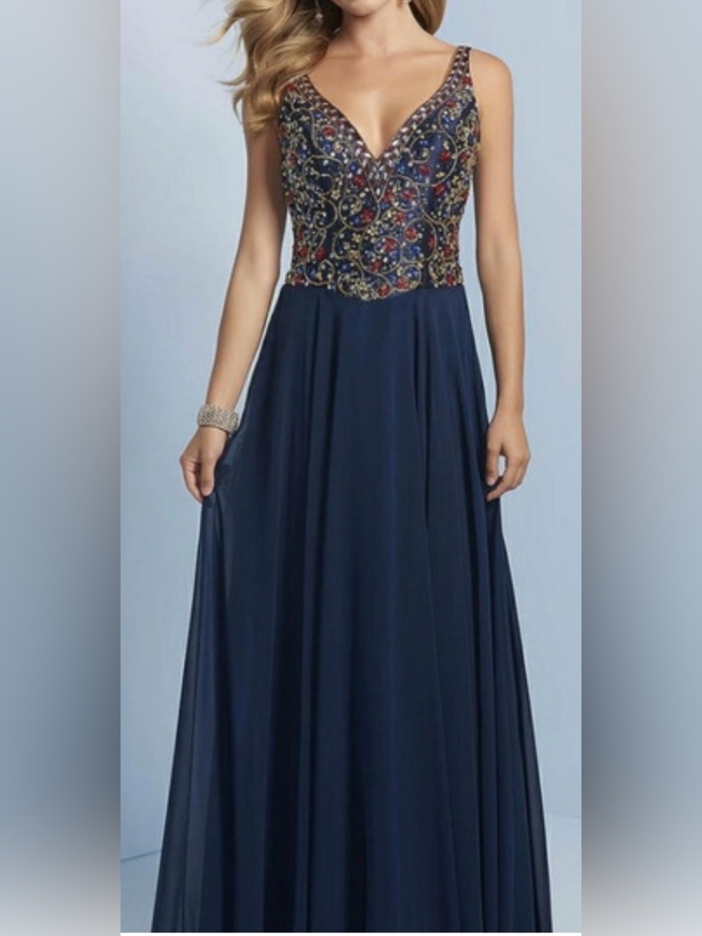 Splash Navy Maxi Dress with Multicolor Beaded Bodice
